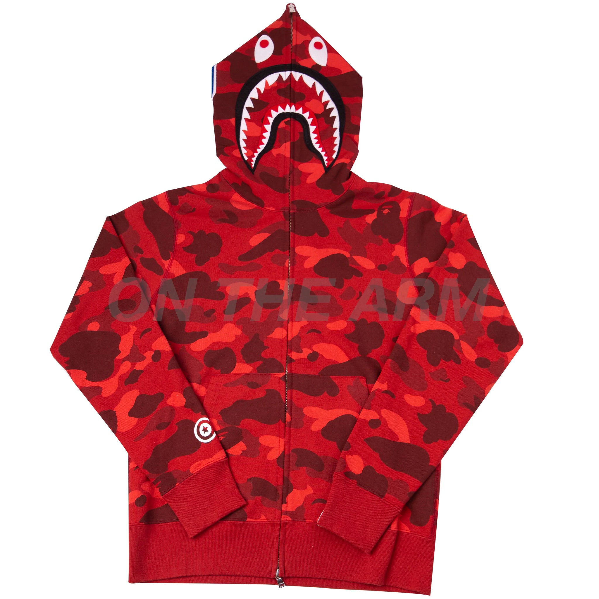 Bape Red Color Camo Shark Full Zip On The Arm