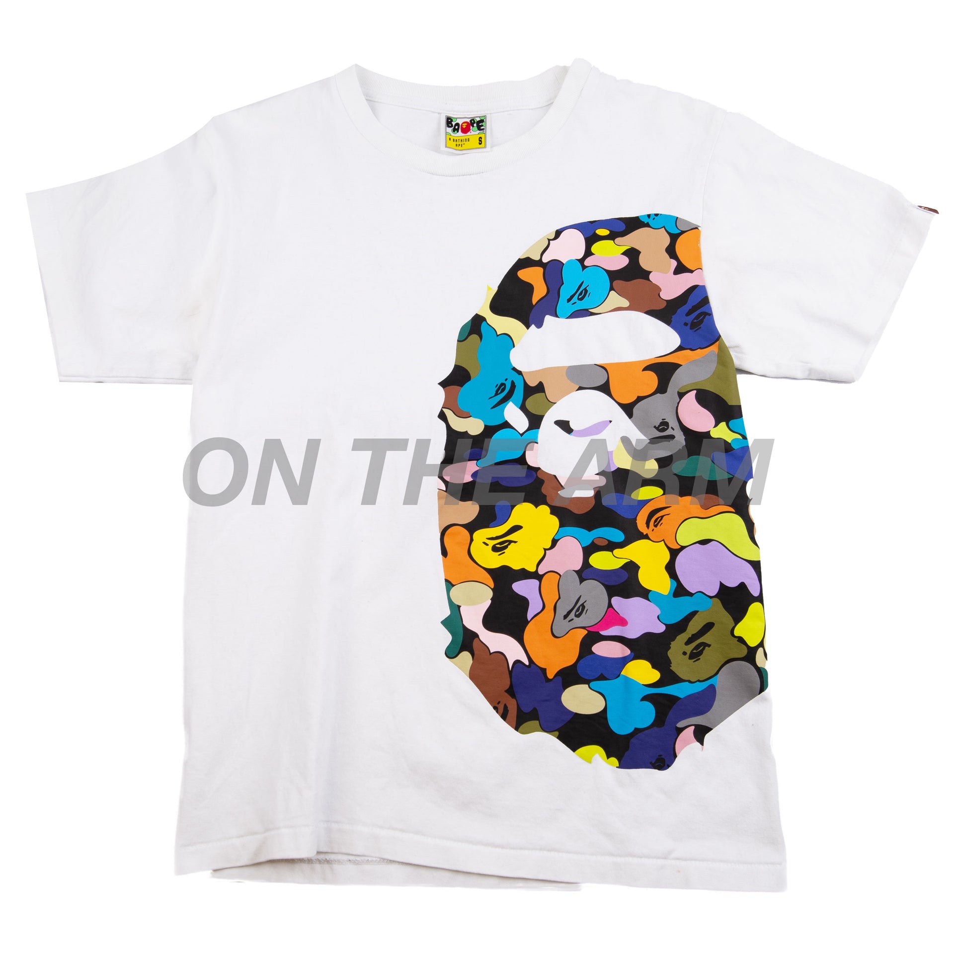 Bape White/Multi Color Camo Side Ape Tee USED