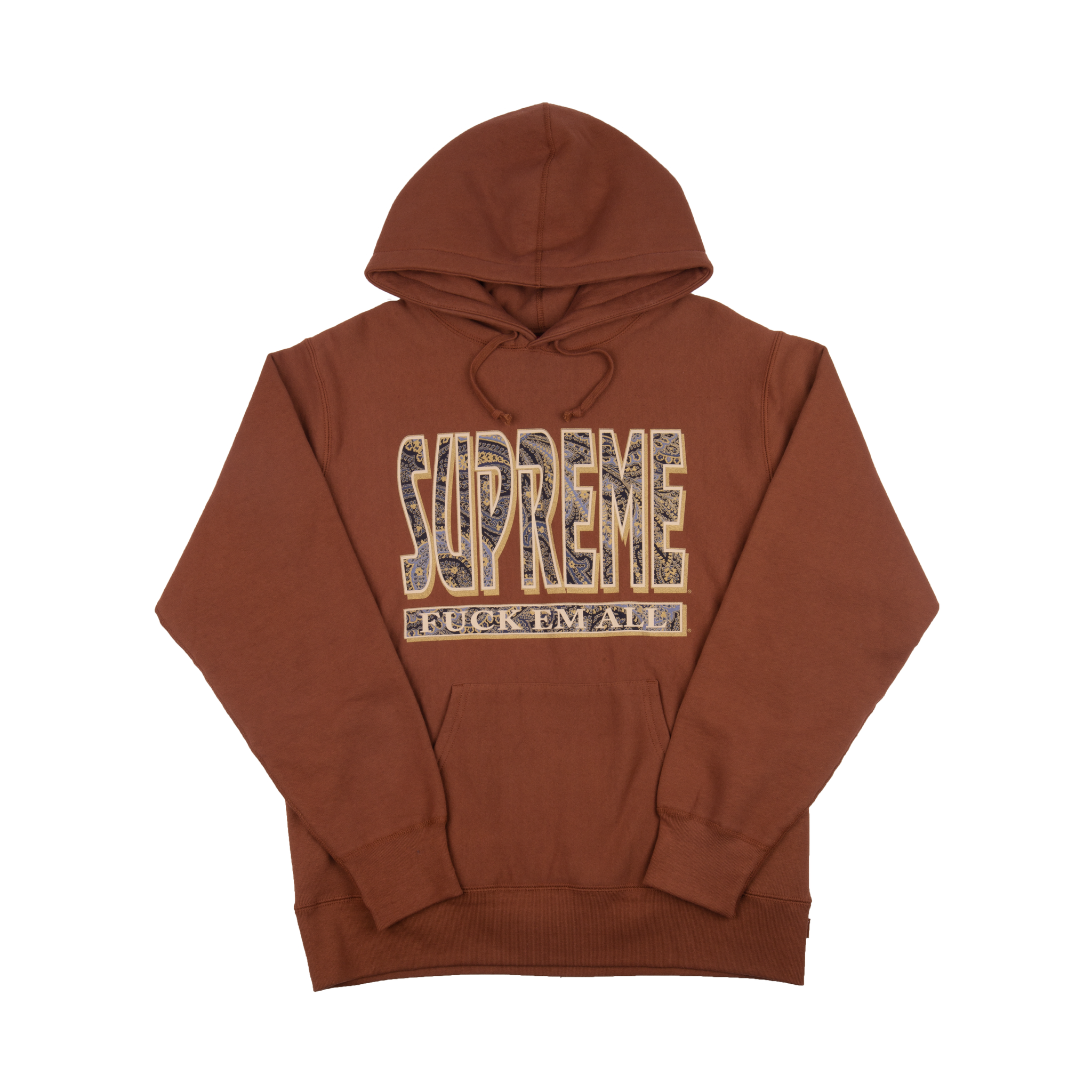 Supreme Brown Paisley Fuck Em All Hoodie – On The Arm Supreme Brown Paisley Fuck Em All Hoodie – On The Arm