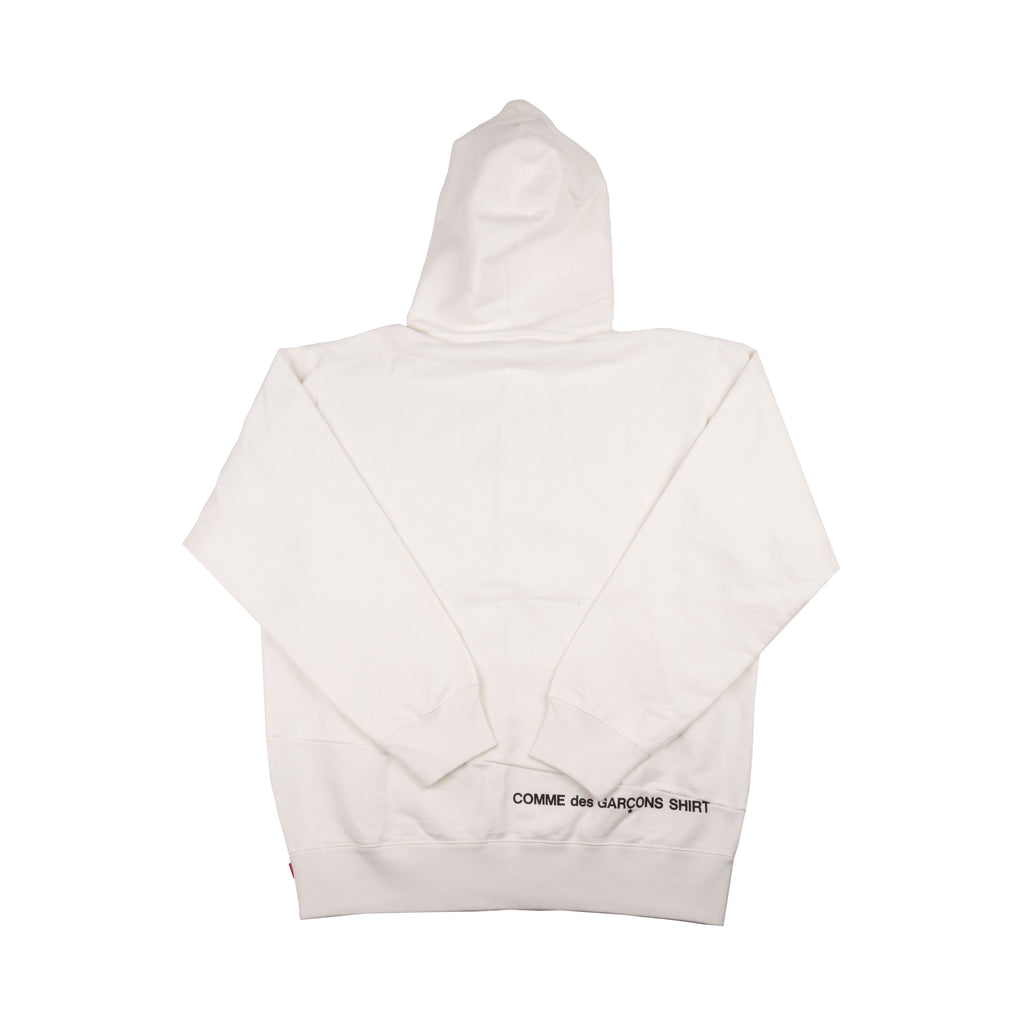 Supreme White CDG Split Box Logo Hoodie On The Arm