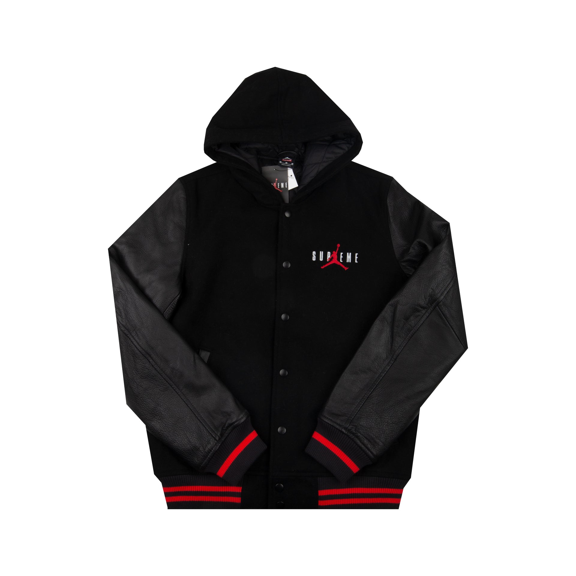 Supreme Black Jordan Leather Hooded Jacket