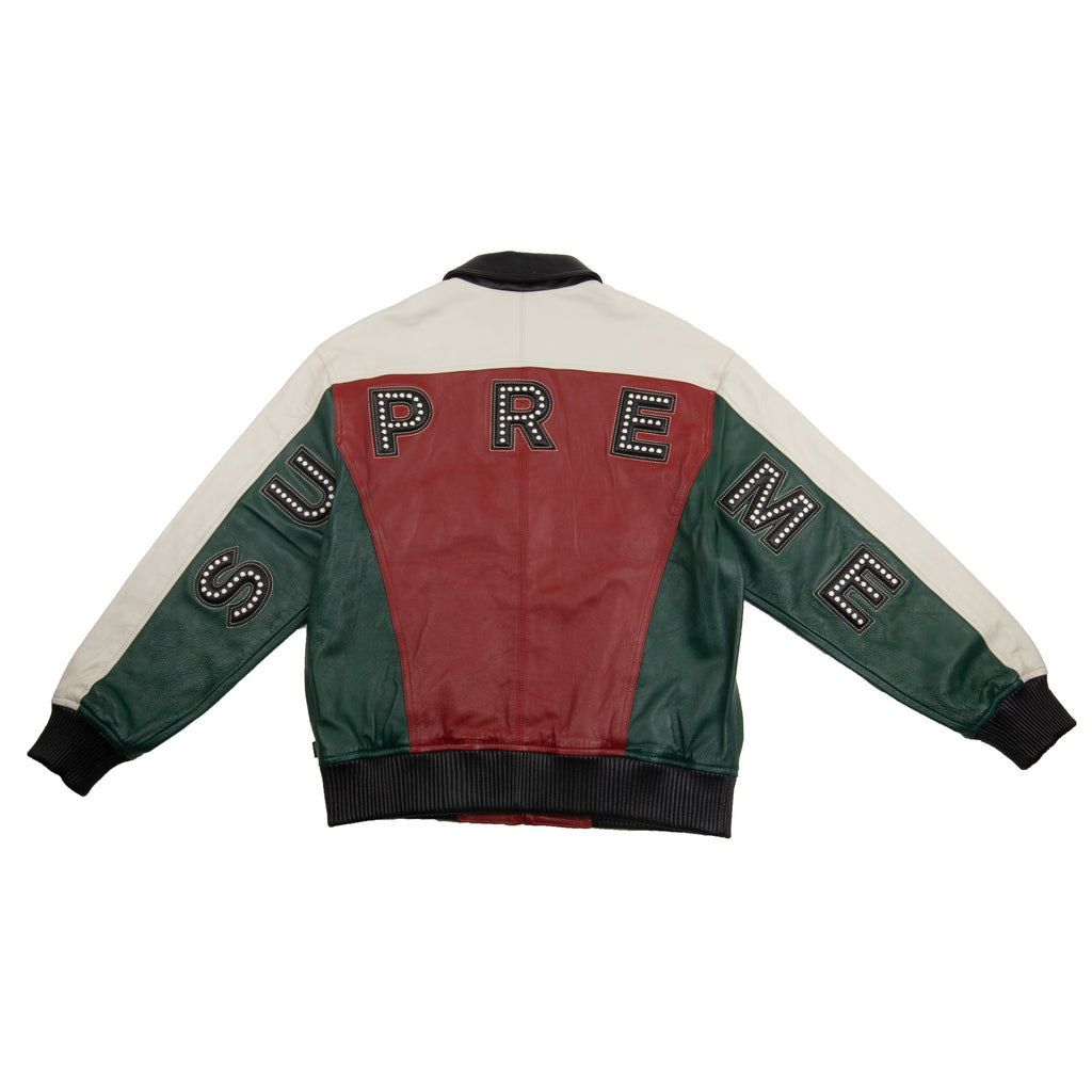 Supreme Green Studded Leather Jacket – On The Arm