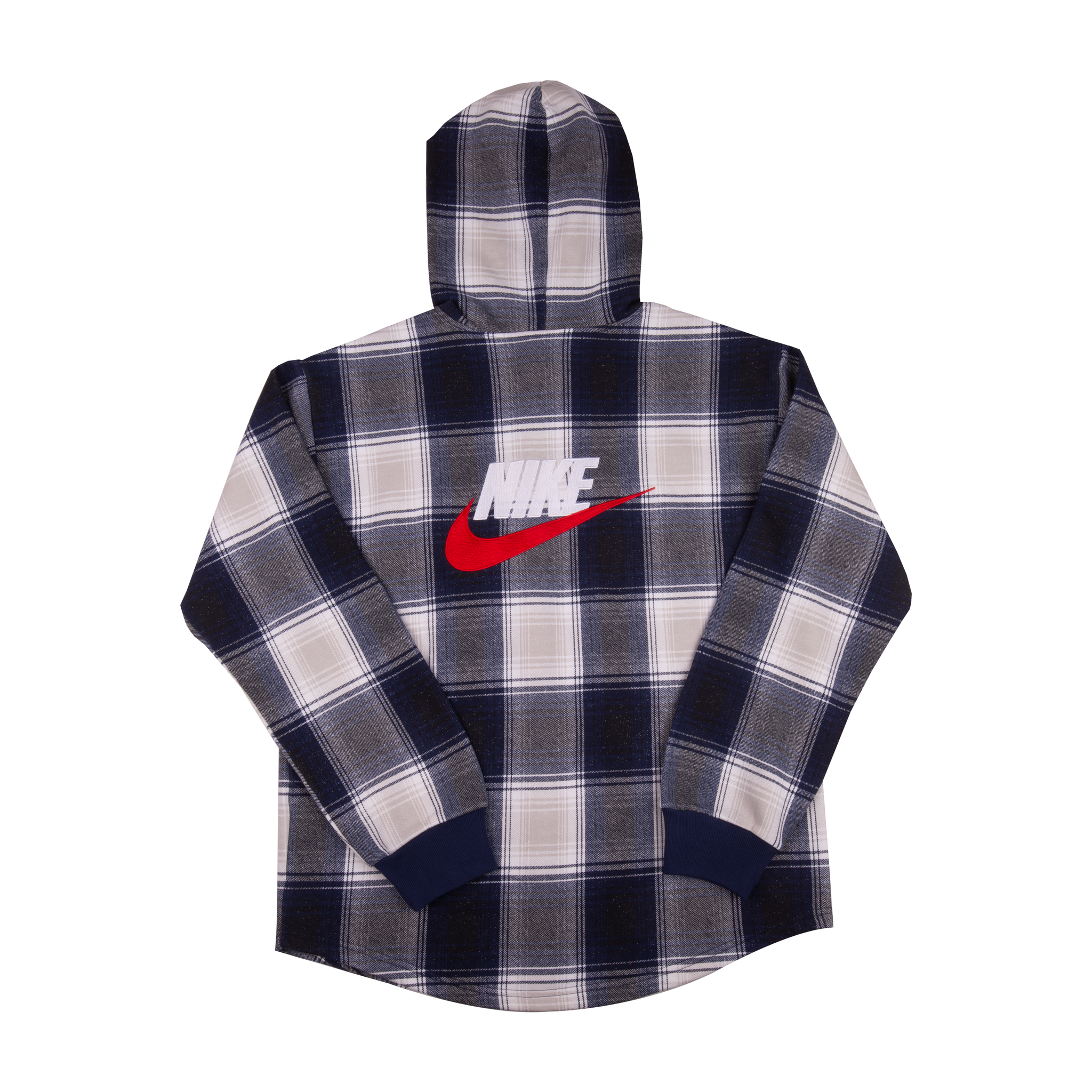 Supreme Nike Navy Flannel Hoodie On The Arm