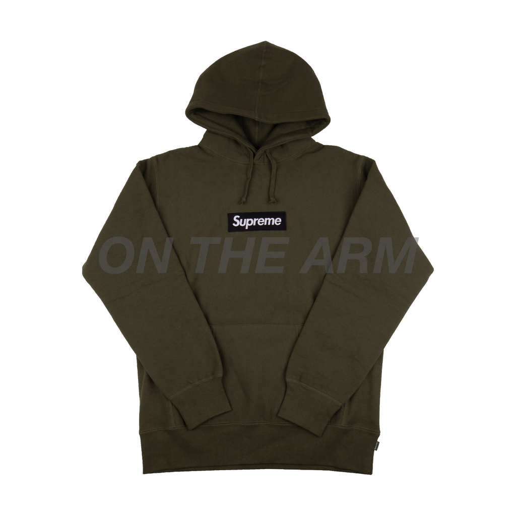 Supreme Black on Olive Box Logo Hoodie Sample On The Arm
