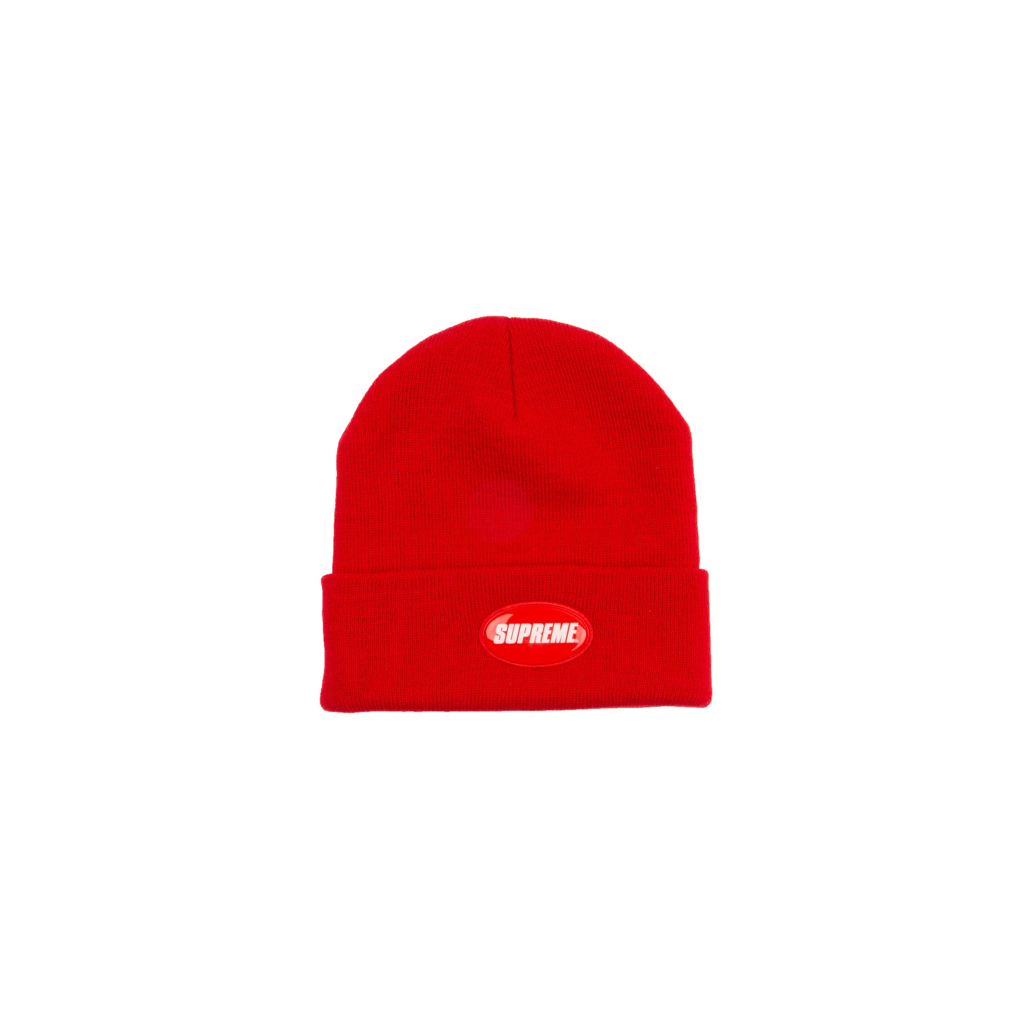 Supreme Red Rubber Patch Beanie