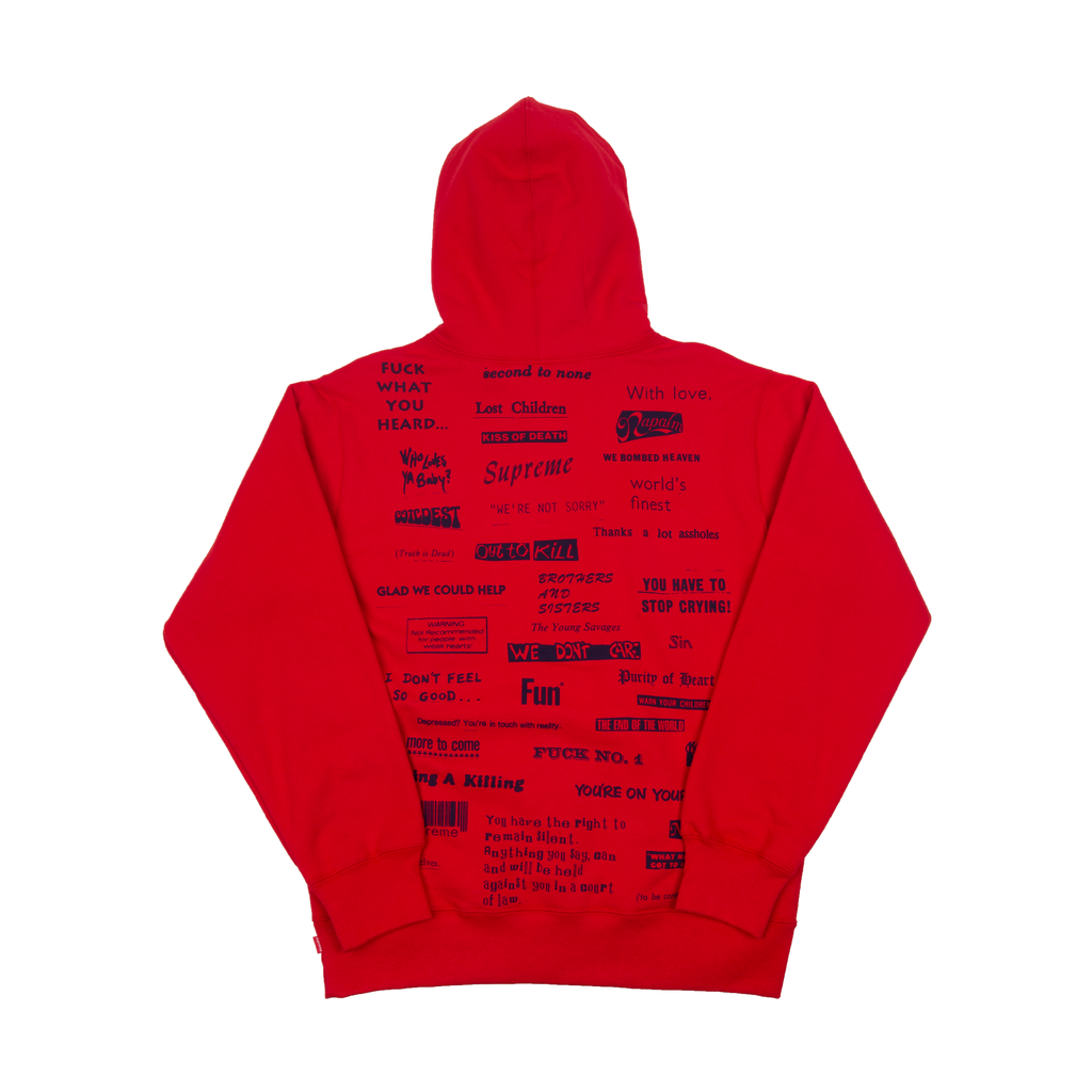 Supreme Red Stop Crying Hoodie – On The Arm