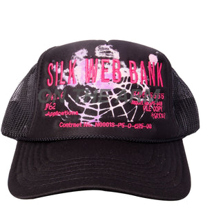 Spider Worldwide Black + Pink Silk Web Trucker Hat