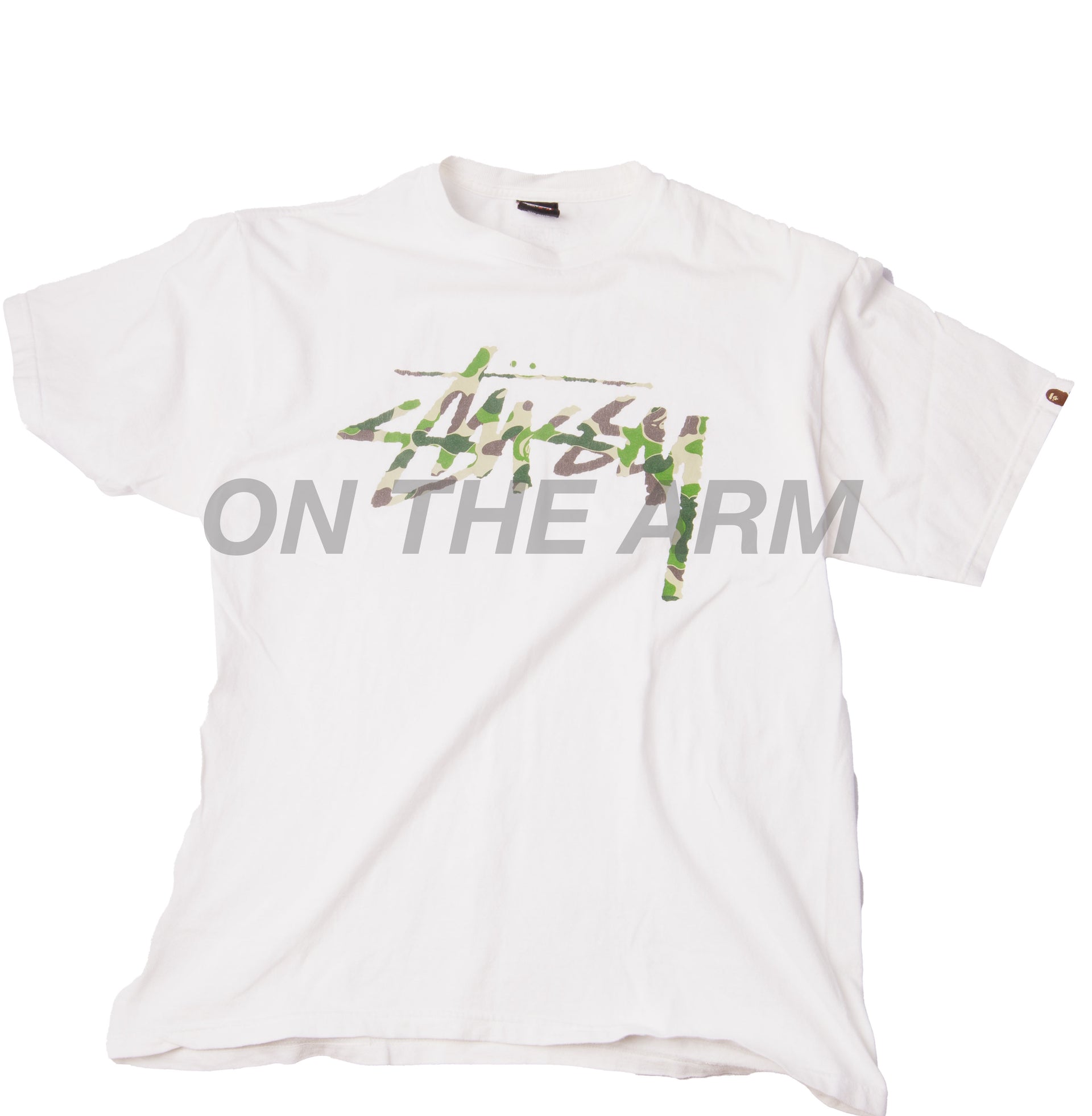 Bape White/Green Camo Stussy Tee USED