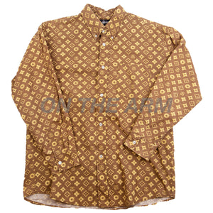 Stussy Brown/Gold Monogram L/S Shirt (1990's) PRE-OWNED