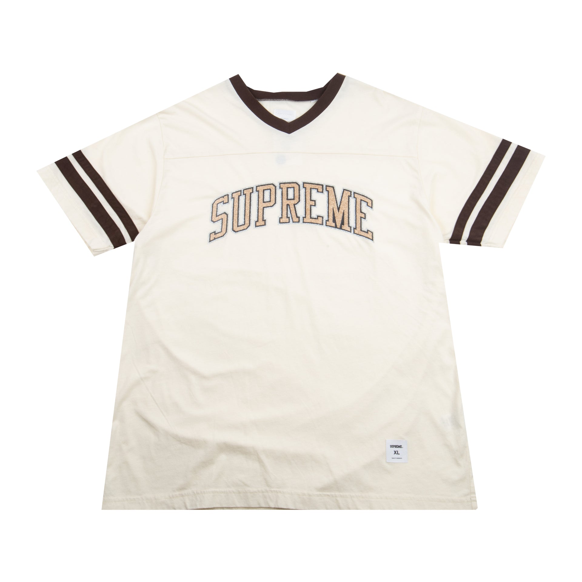 Supreme Tan Glitter Arc Logo Football Top