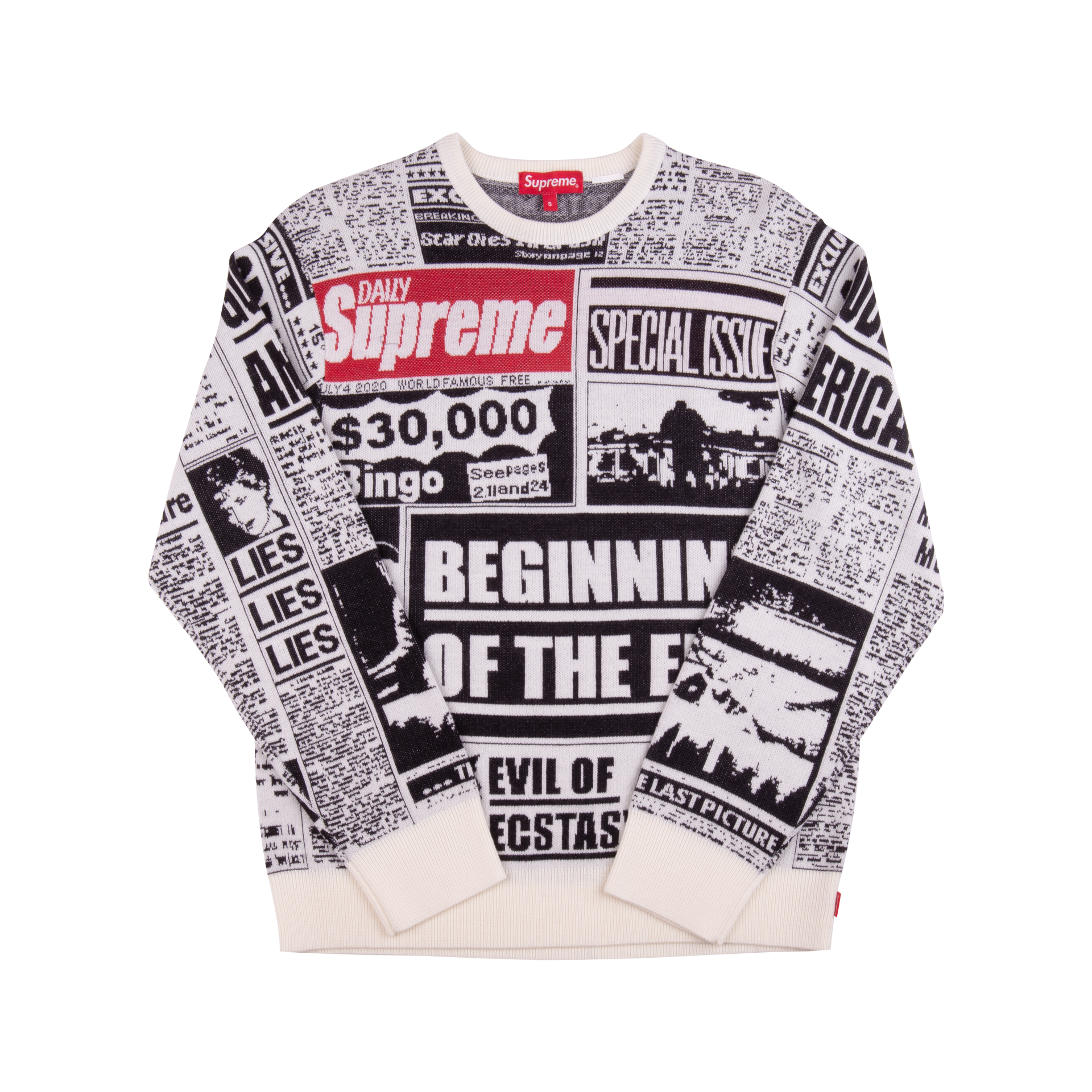 Supreme White Newsprint Sweater