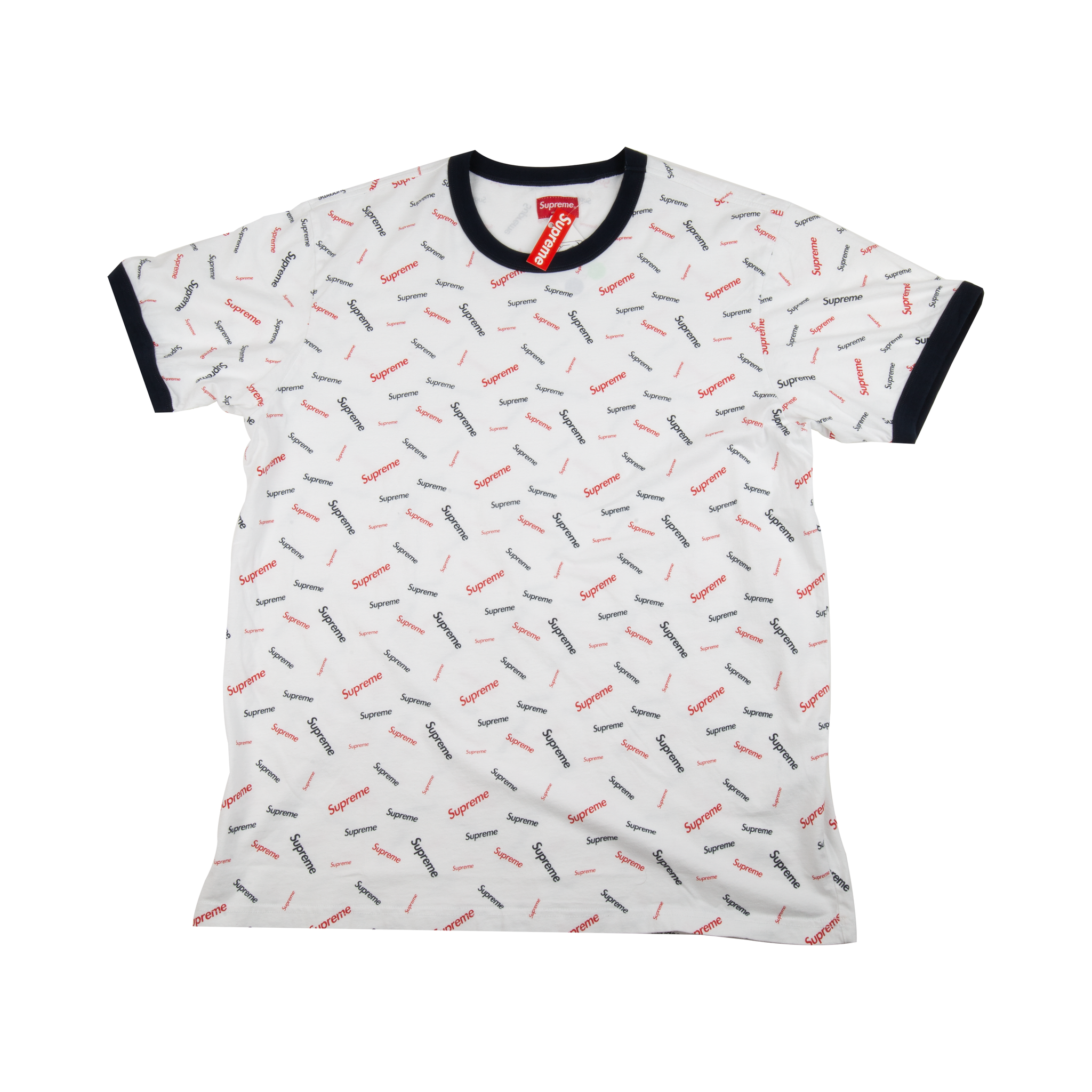 Supreme White Scatter Ringer Tee – On The Arm