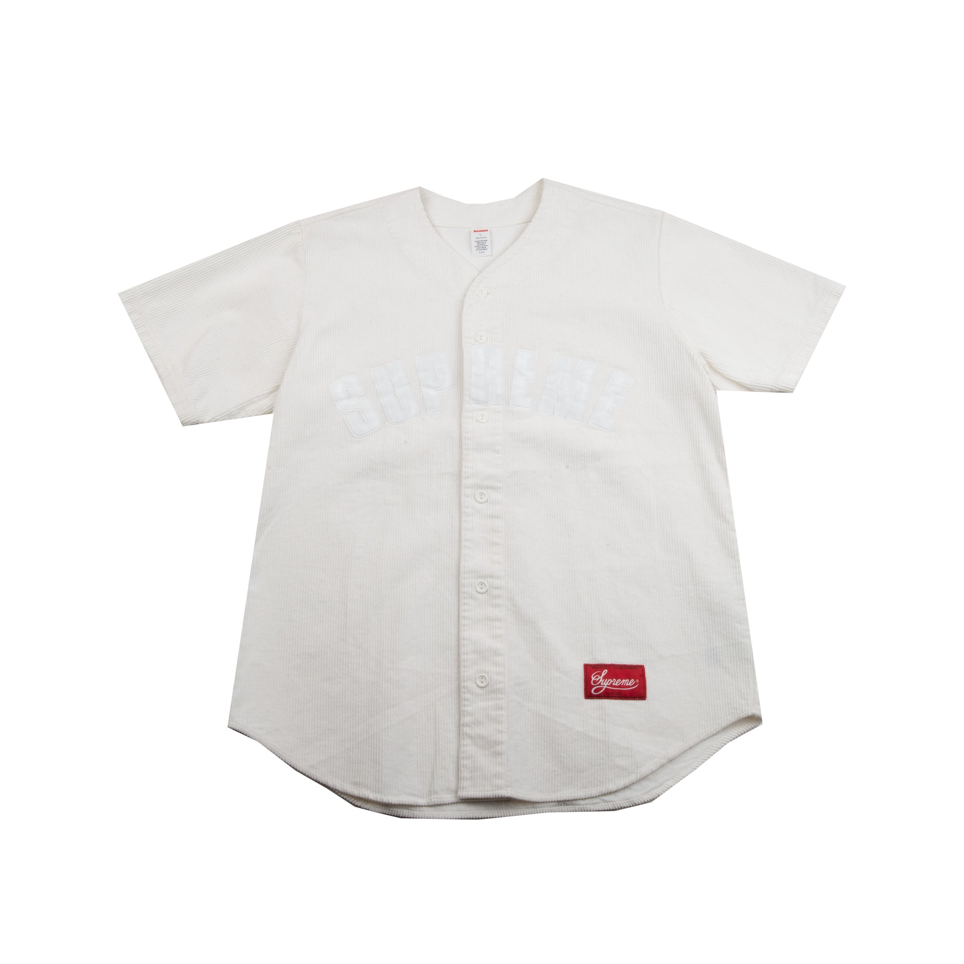 Supreme White Corduroy Baseball Top