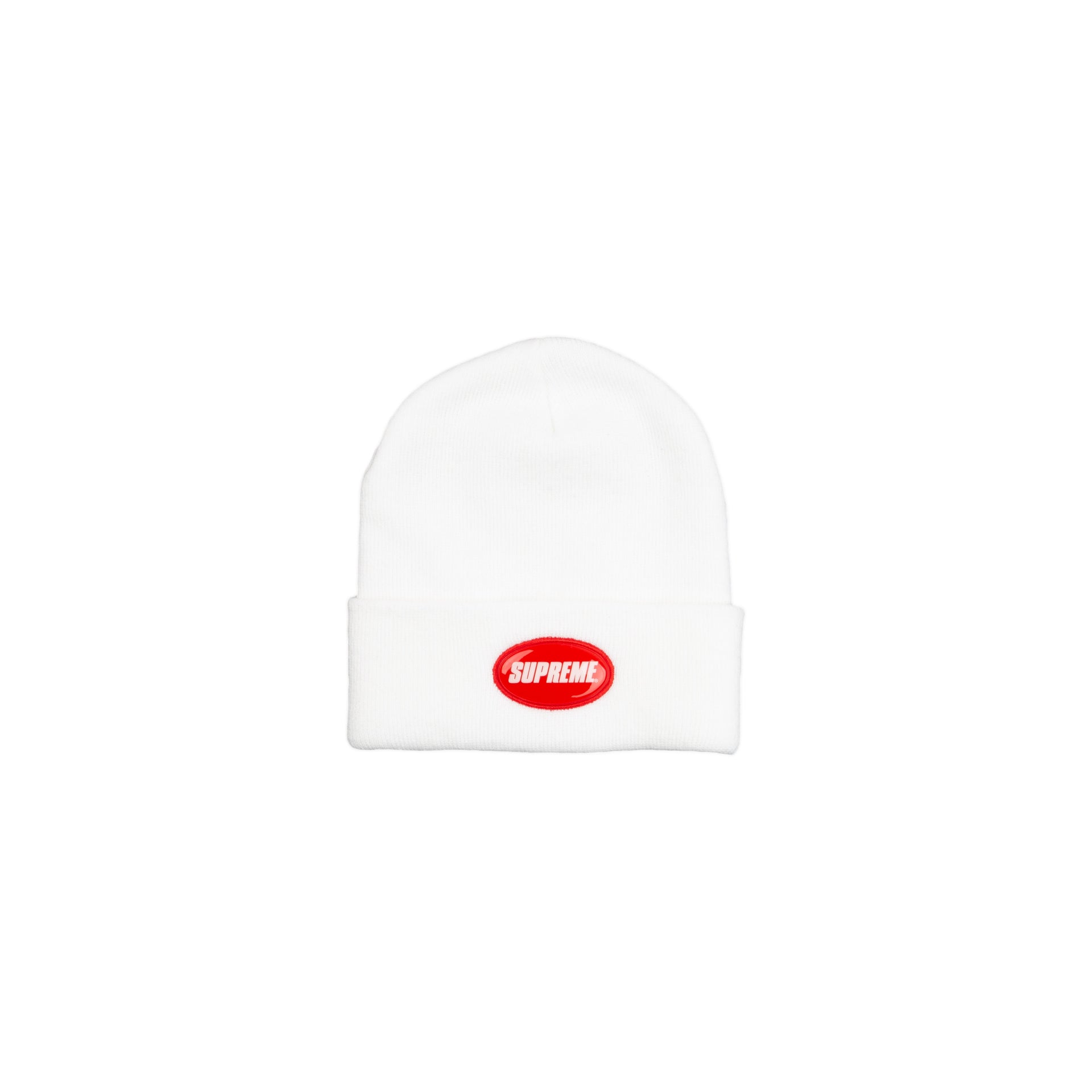 Supreme White Rubber Patch Beanie