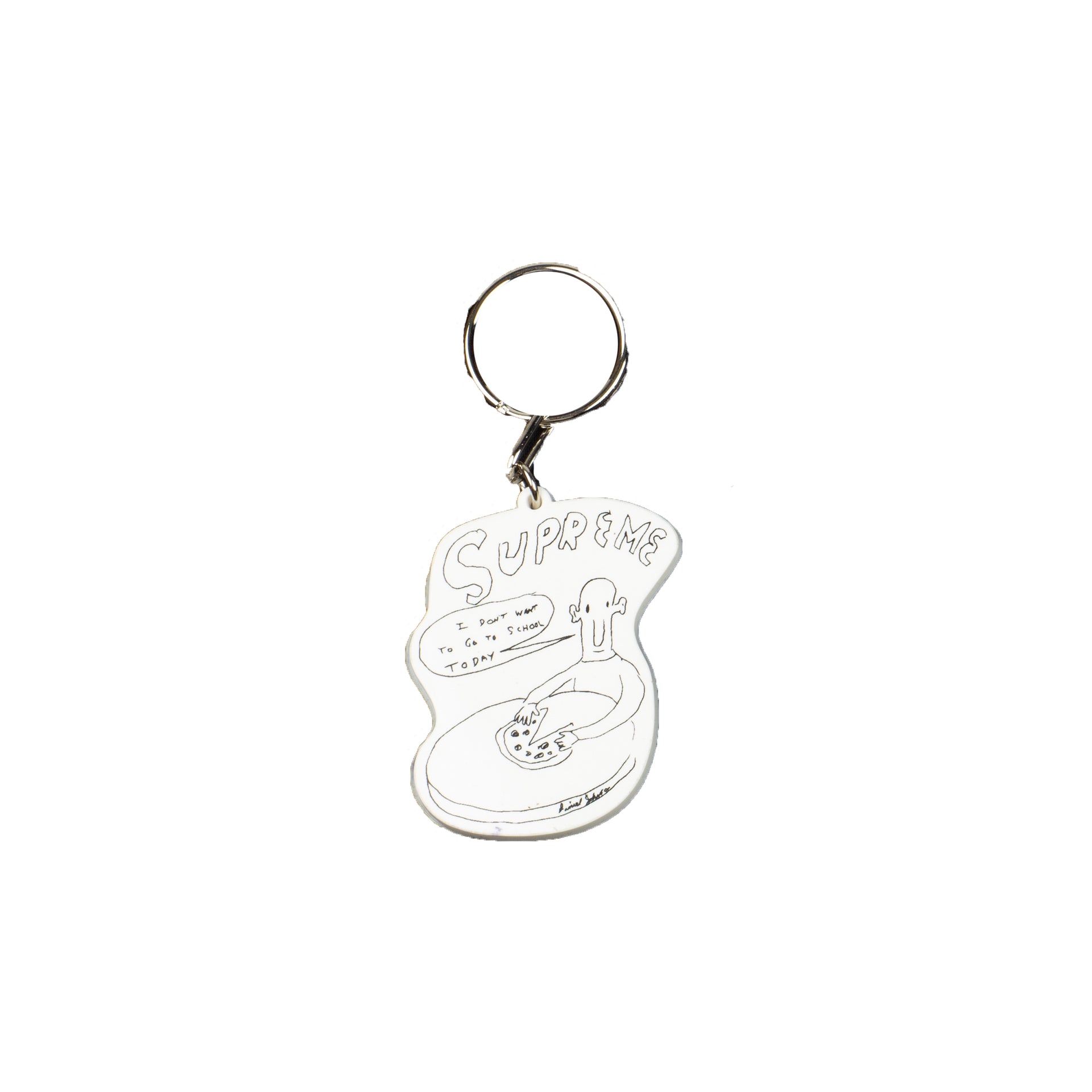 Supreme White Daniel Johnston Pizza Keychain