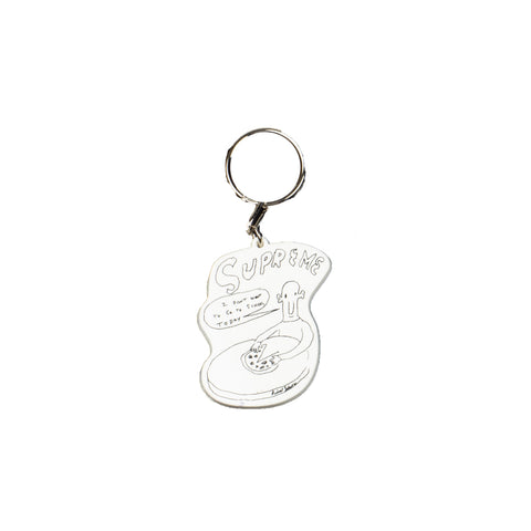 Supreme White Daniel Johnston Pizza Keychain